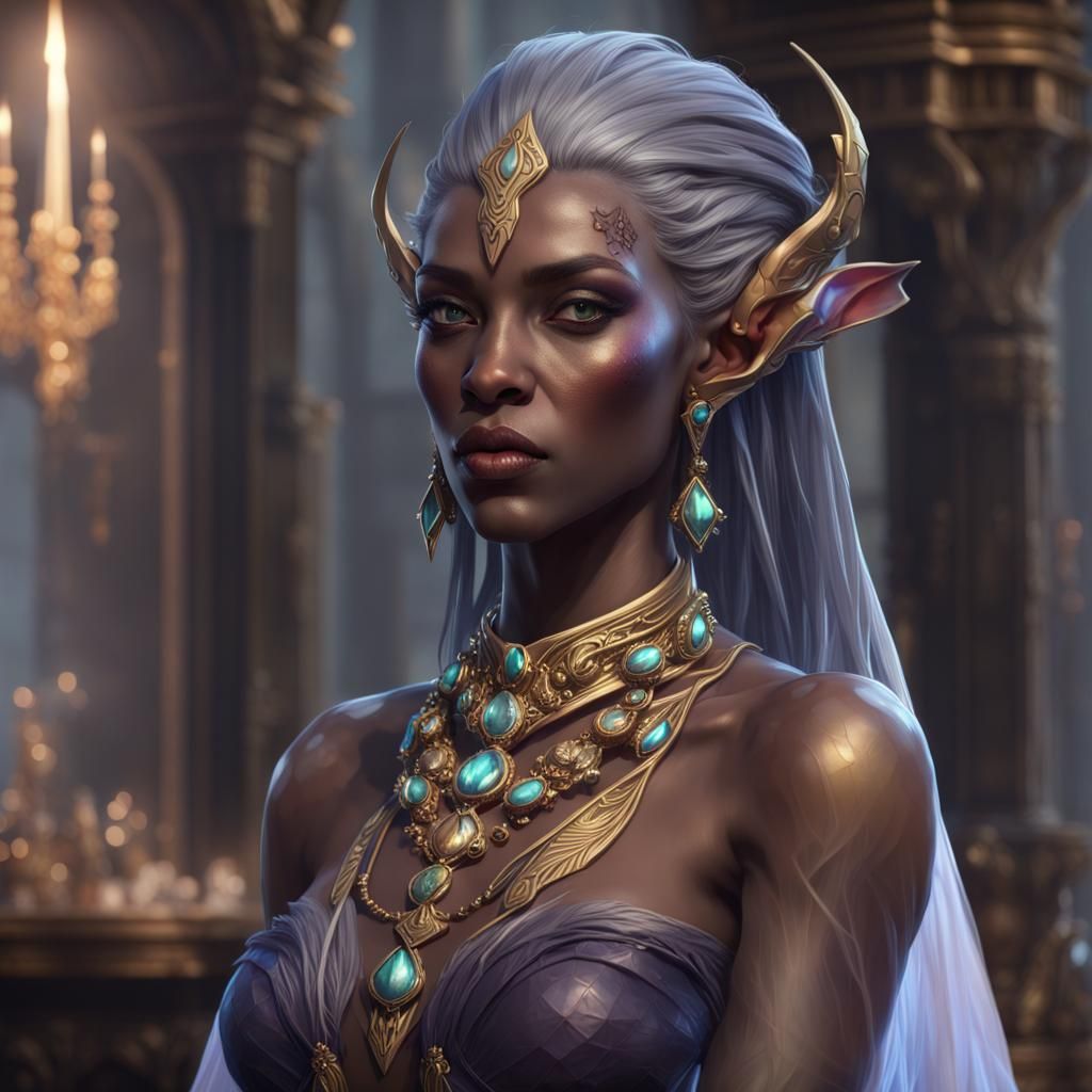 Ethereal Dark Elf Priestess in Triadic Colors