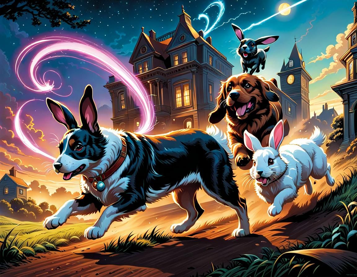 Surrealistic Canine Frenzy in Whimsical Realism