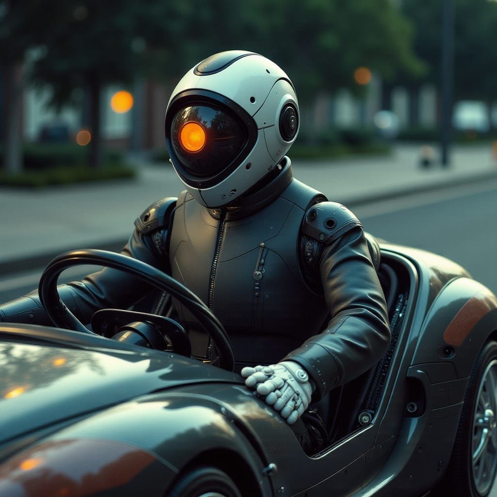 Robot Driver in Government Vehicle: Cinematic Style