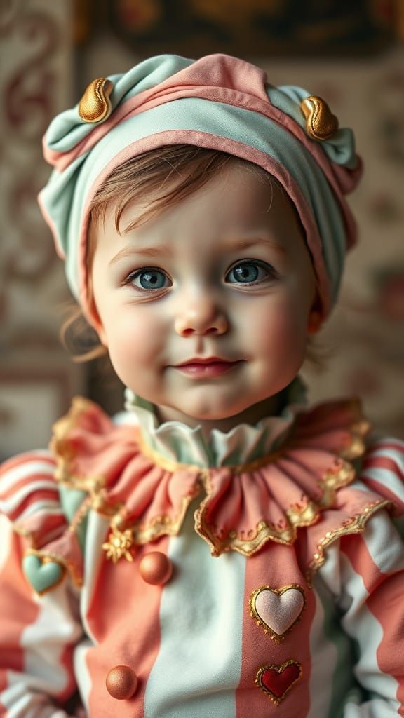 Charming Victorian Harlequin Child in Dreamy Pastel Hues