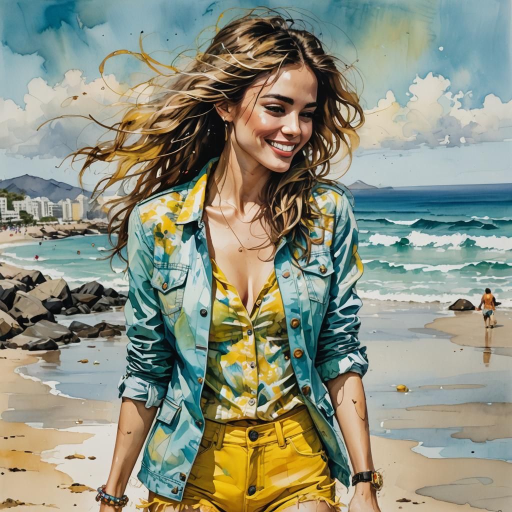 Sultry Brazilian Goddess in Vibrant Beach Setting