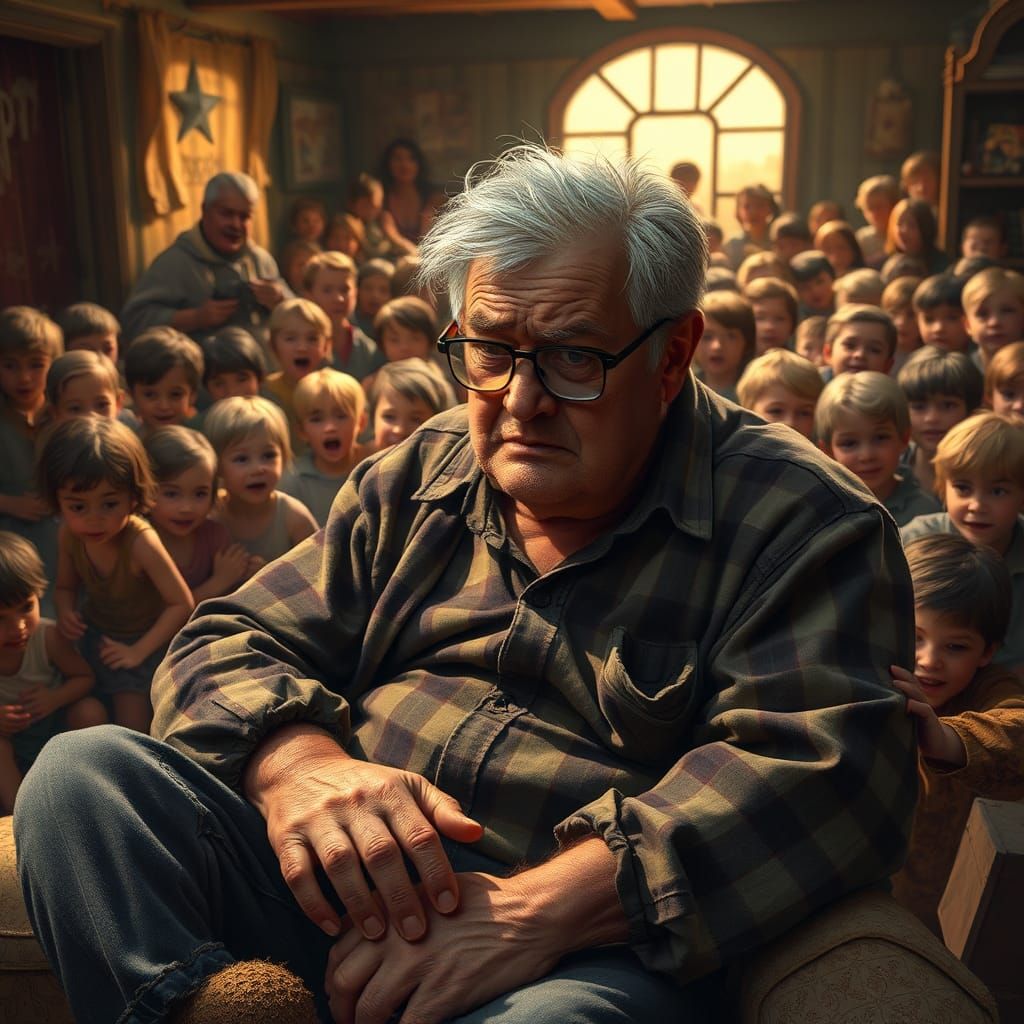 A Broken Father's Tears Amidst a Chaotic Family Scene