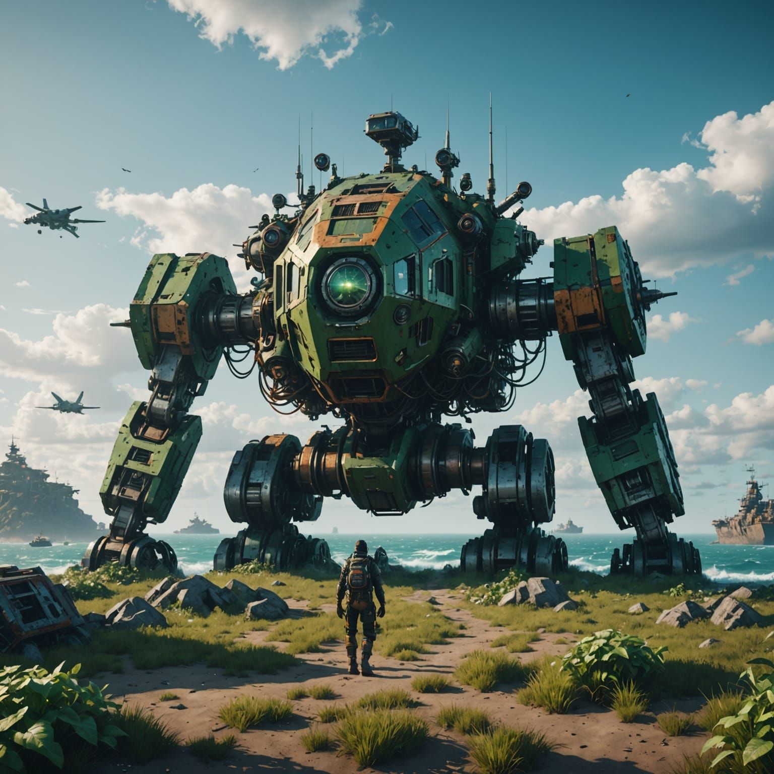 Sci-Fi Fortress Hovers Above Polluted Ocean