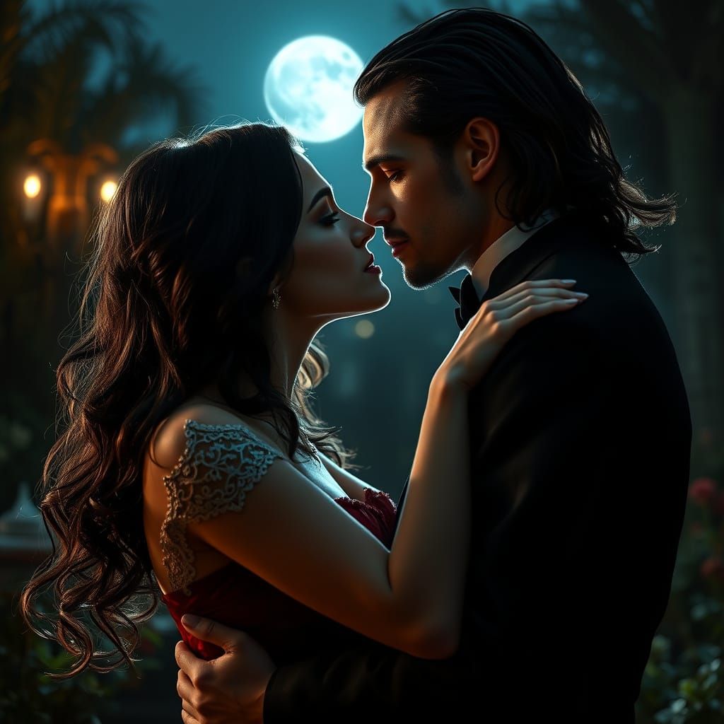 Sensual Vampire Seduces Couple In Moonlit Gothic Garden