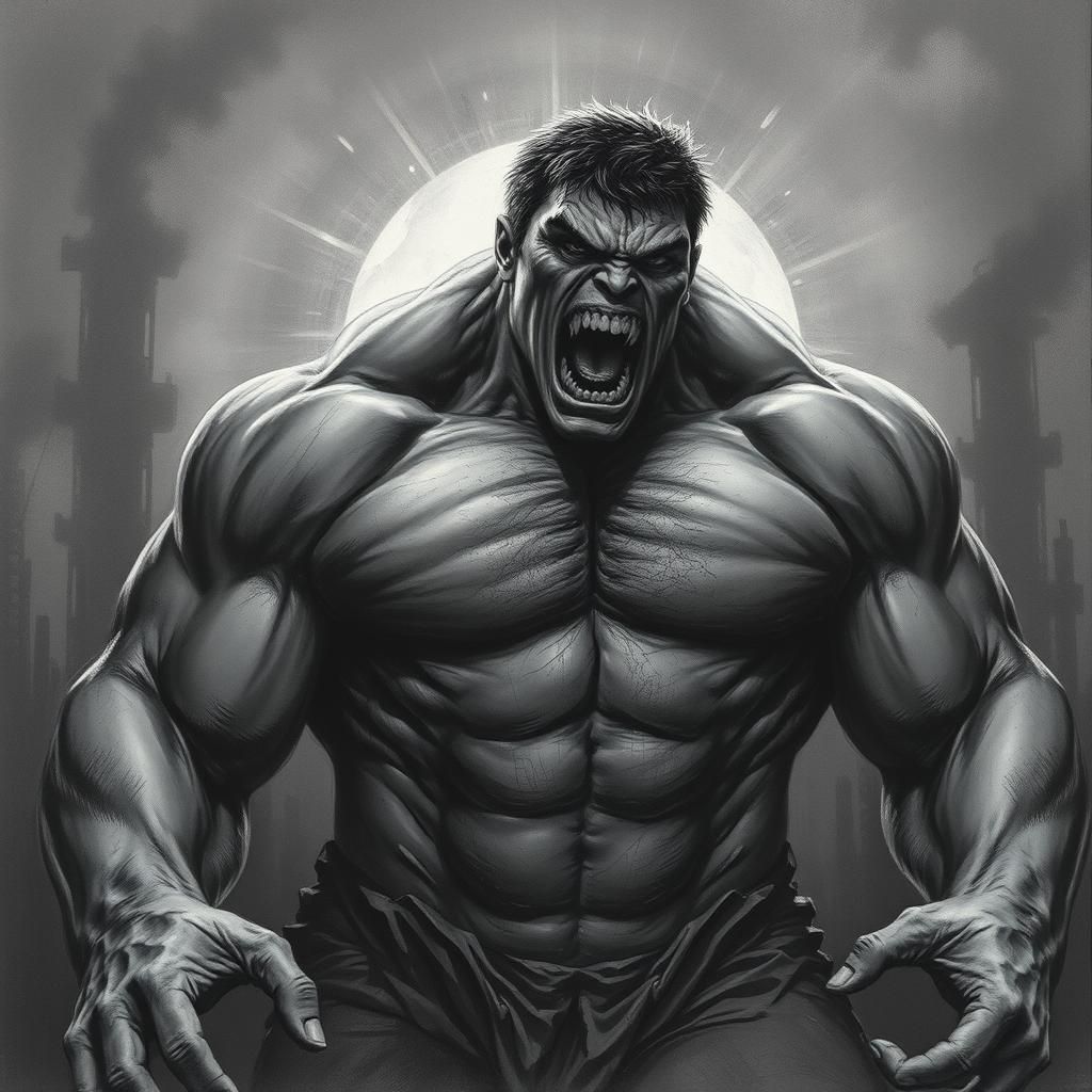 Incredible Hulk slowly turning grey hyperdetailed charcoal d...