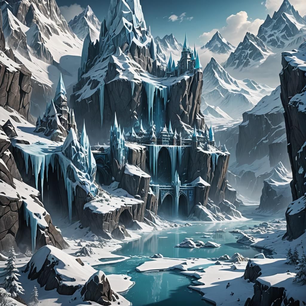 Ethereal Frostheim Kingdom in Icy Wilderness