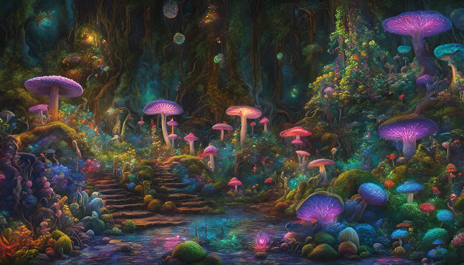 Surreal Jungle Scene in Vibrant Colors