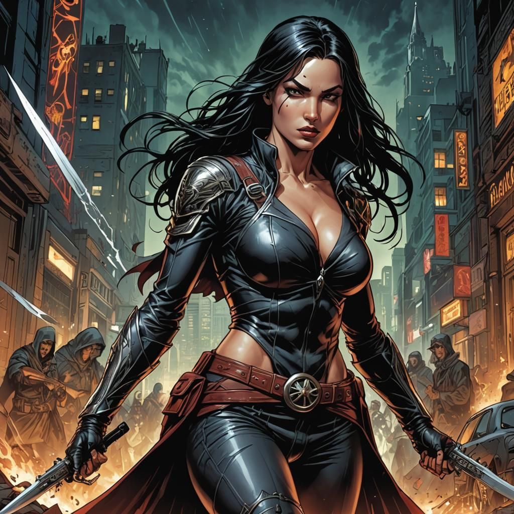 Dark Female Assassin in Modern Comic Book Style