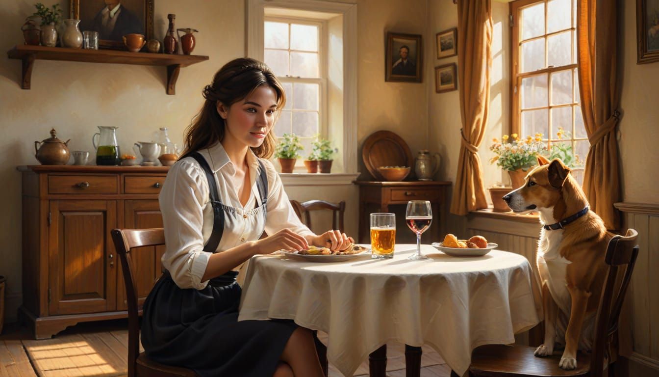 Cozy Tavern Scene in Warm Oil Painting