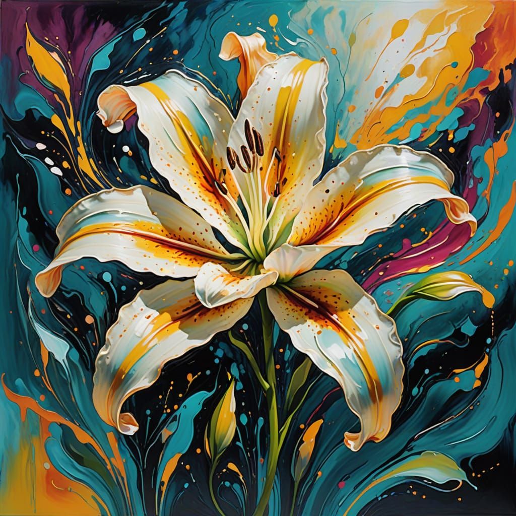 Abstract Lily Flower with Metallic Highlights