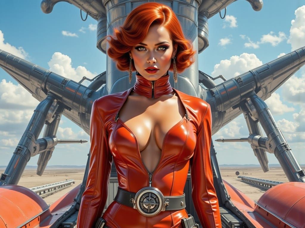 Redhead Pinup Escapes on Star Wars Speeder in Watercolor Sty...