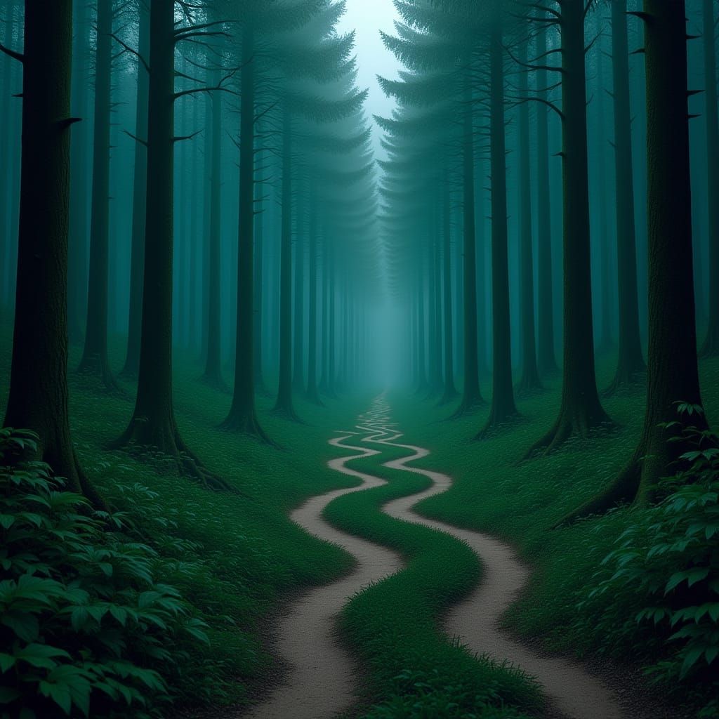 Mystical Forest Path Inspired by Surreal Dreamscapes
