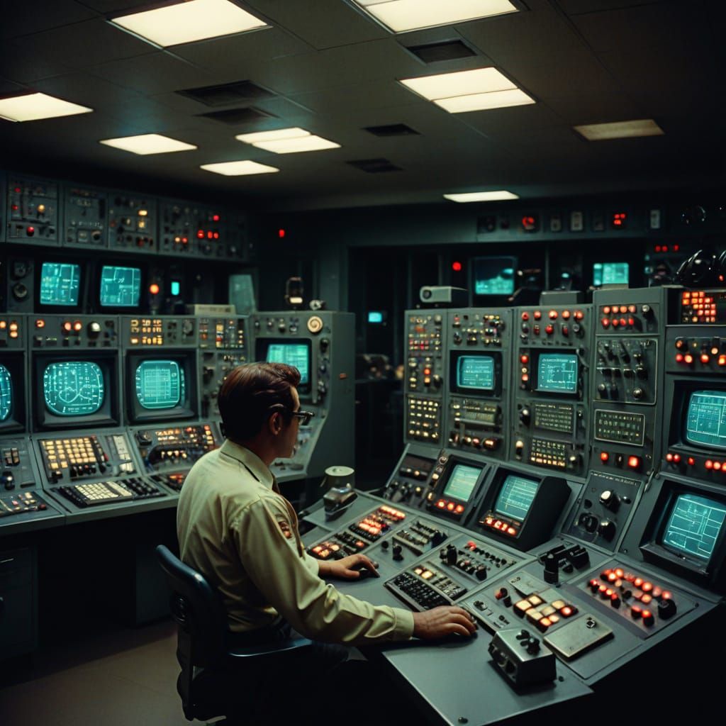 Retro-Futuristic Control Room in Cinematic Style
