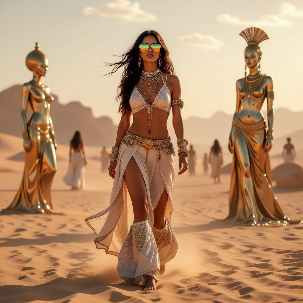 Desert Goddess at Music Festival in Golden Light
