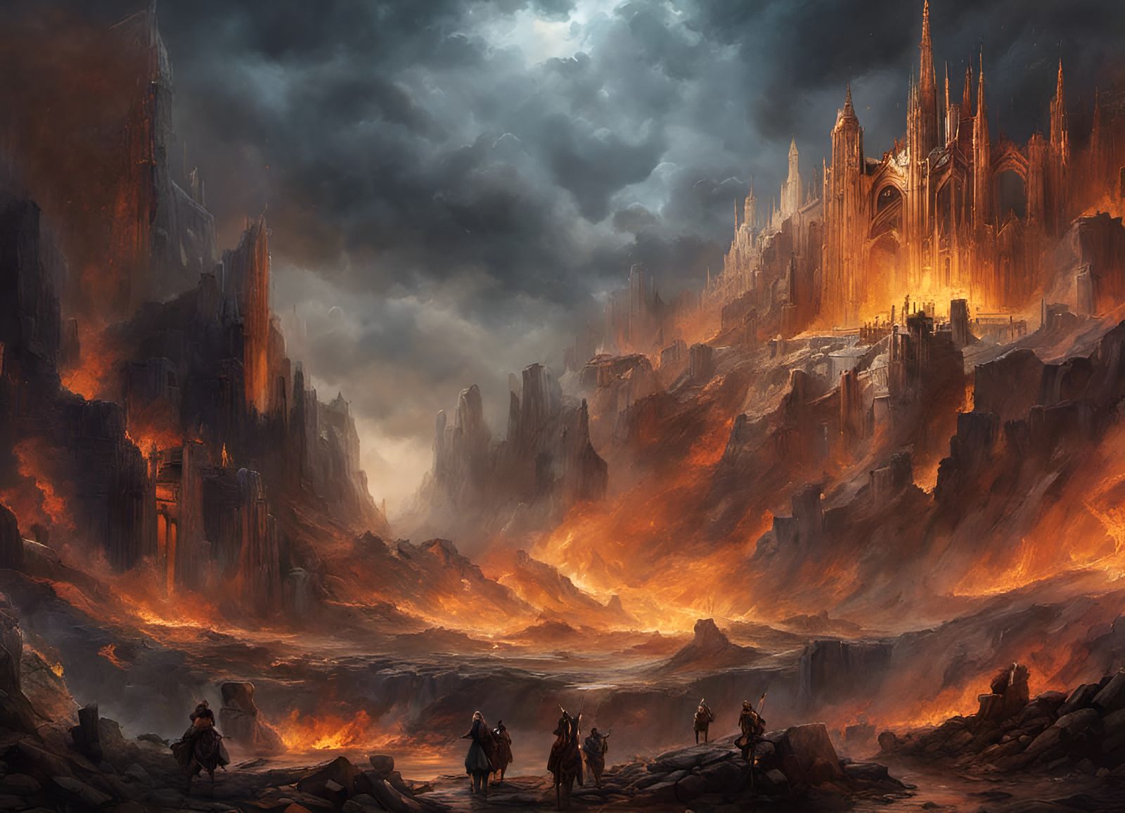 Desolate Medieval Fantasy Landscape in Watercolor Style