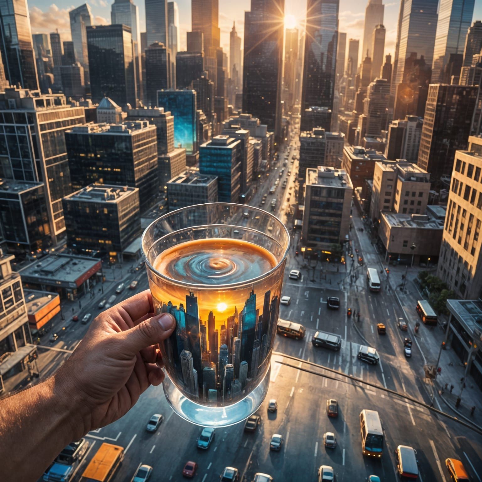 Metropolis Sunrise Splendor Within a Humongous Glass Cup