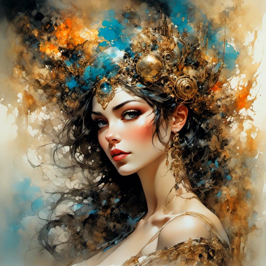 Surreal Fantasy Woman in Steampunk Fantasy Style