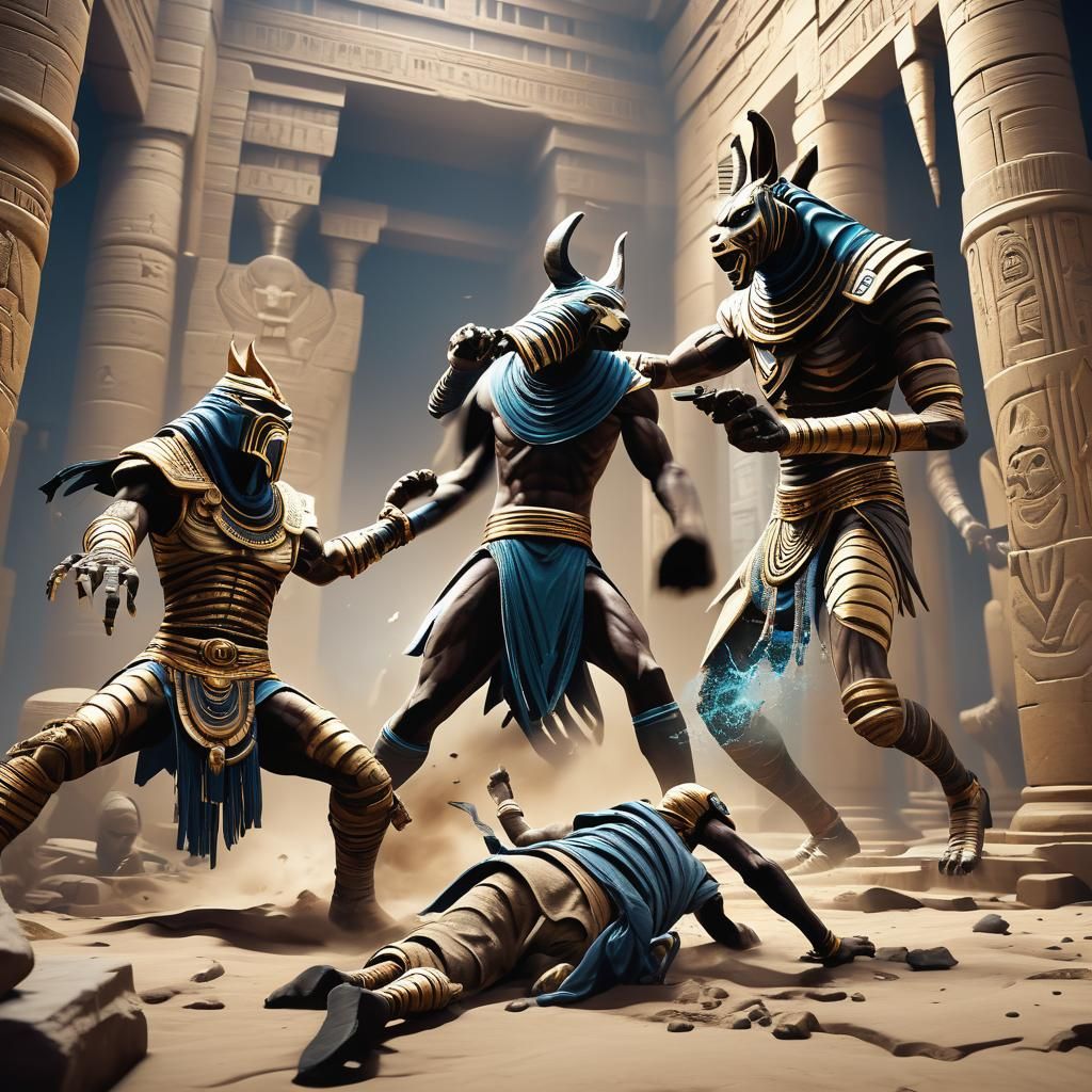 Anubis Battles Mythical Mummies in Vibrant, Fantastical Real...