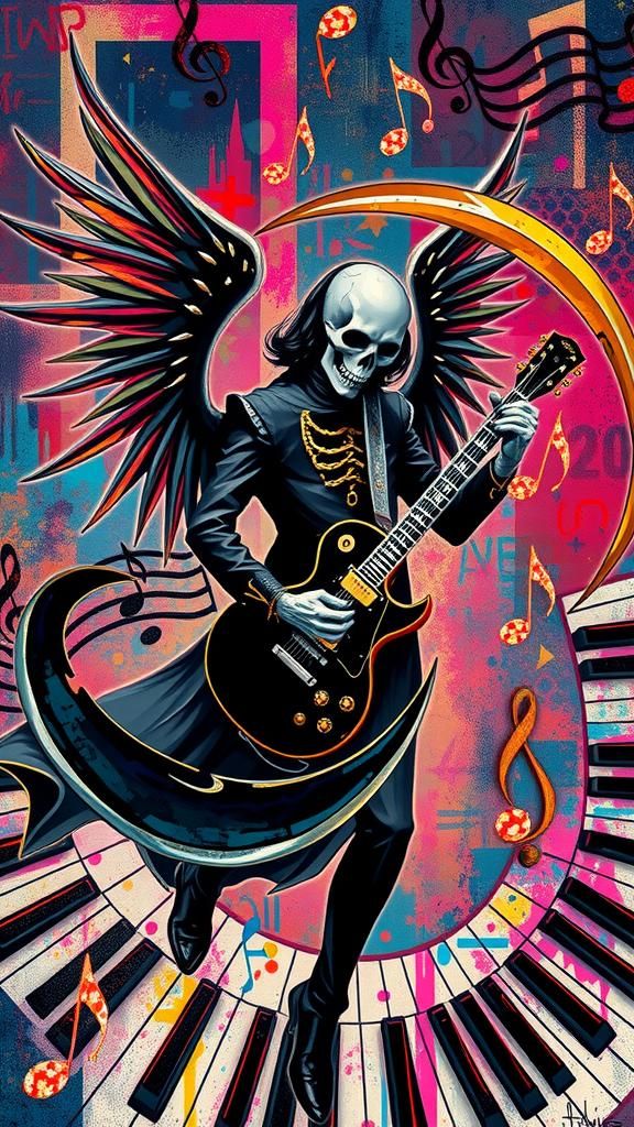 Hyper realism  Death as a musician   musical notes  that res...