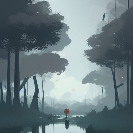 Gloomy Day Landscape in Anime Art Style