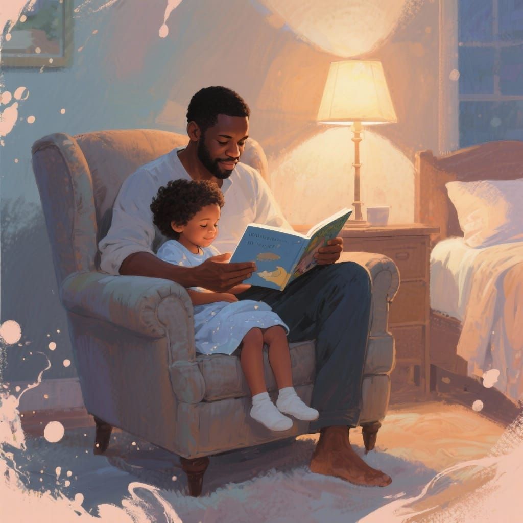 African American Family Reading Bedtime Story