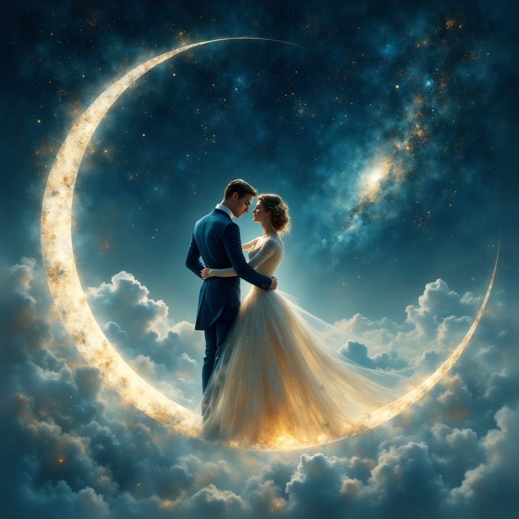 Magical Waltz on the Moon in Starry Sky