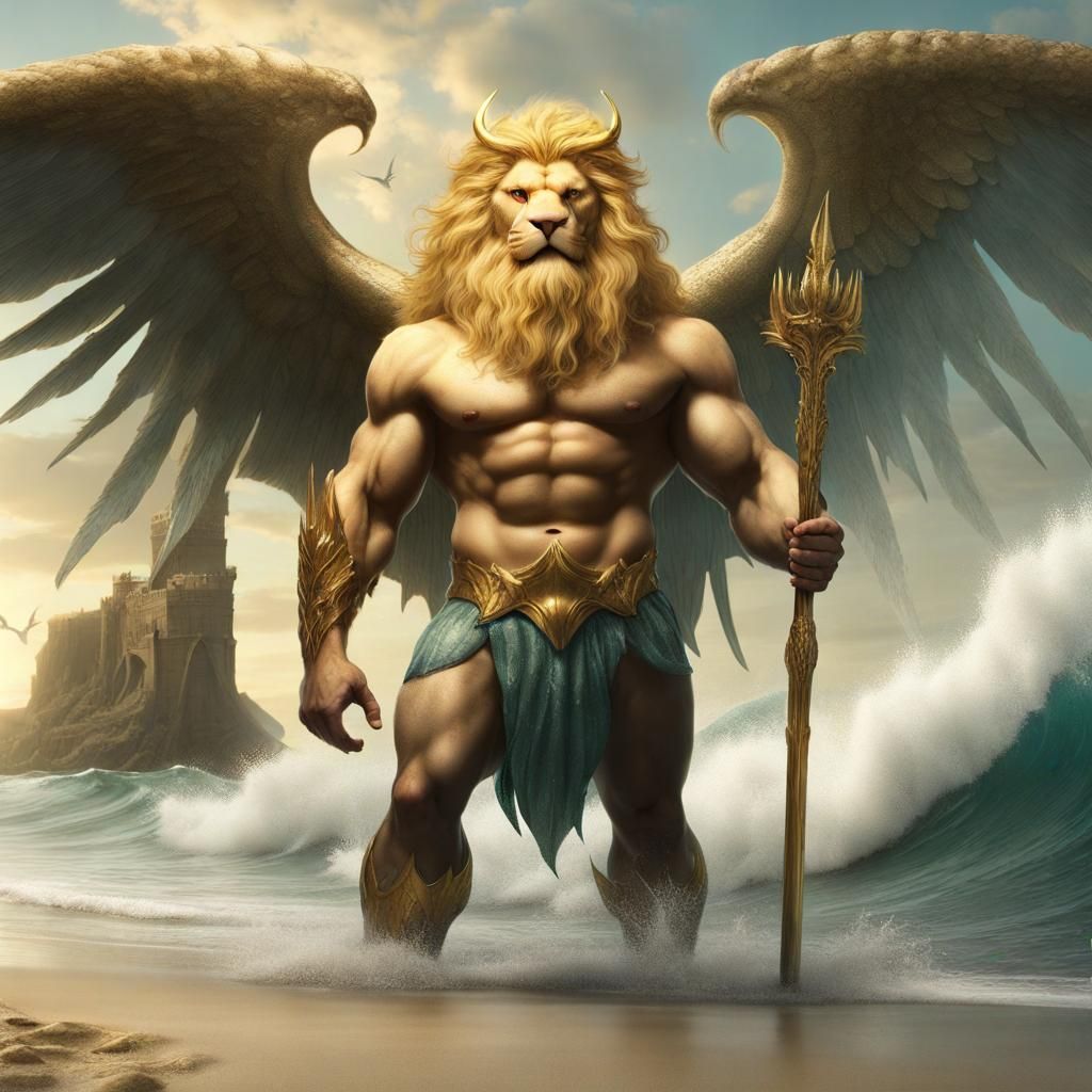 Winged Lion and Golden Mer Engage in Majestic Surfside Encou...