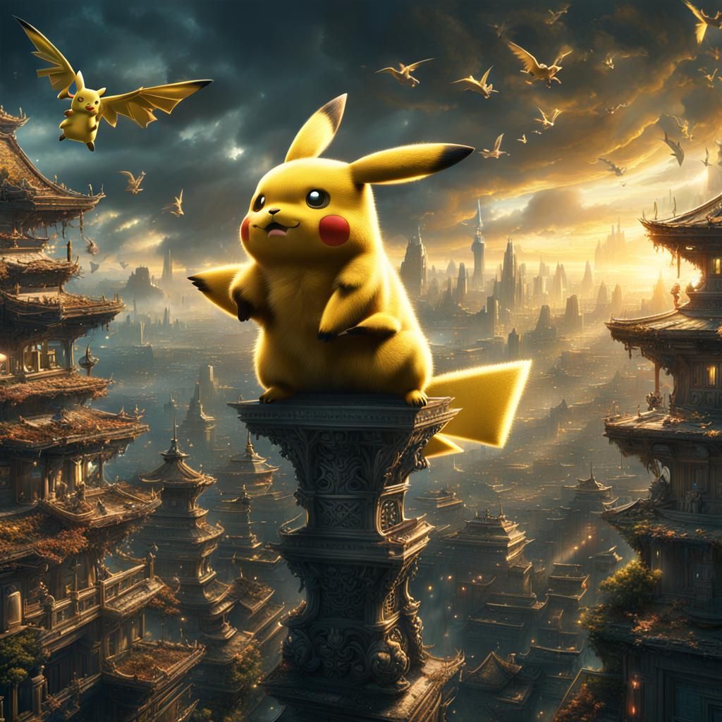 Epic Digital Painting of Pikachu in a Majestic Cinematic Sty...