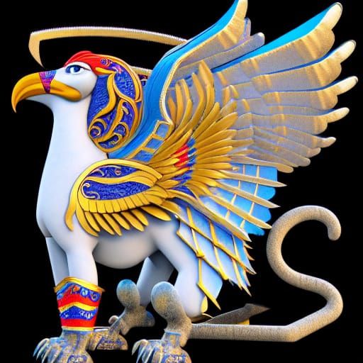 Regal Minoan Griffin Concept Art in Vibrant Digital Style