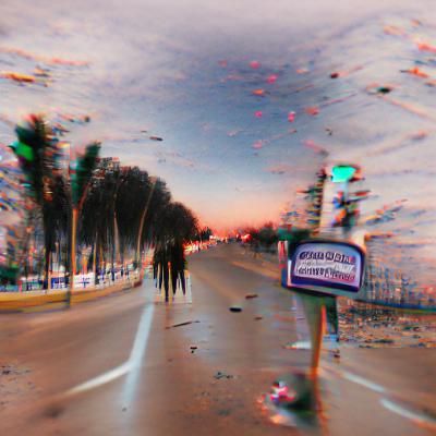 Bluesy Nighttime Highway in a Neon Lit Cityscape