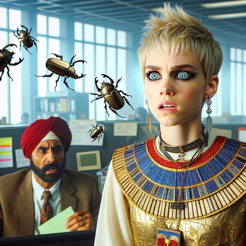 Terrorized Priestess in Futuristic Office