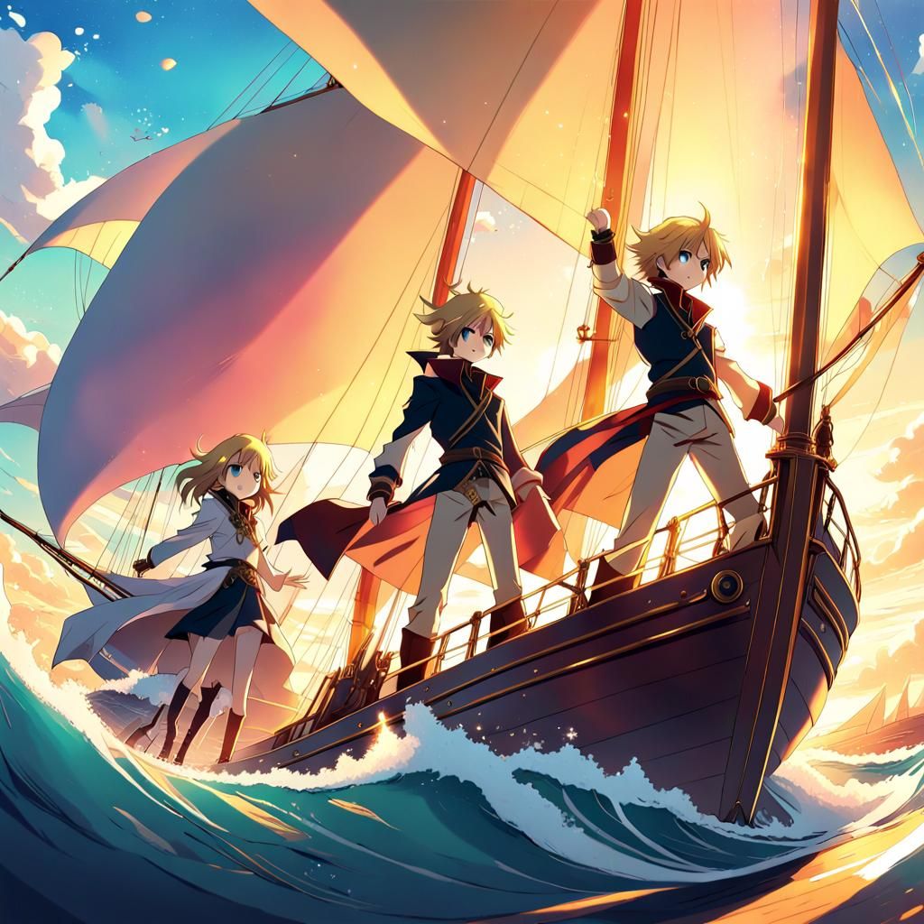 Epic Anime Sailing Scene in Vibrant Manga Style