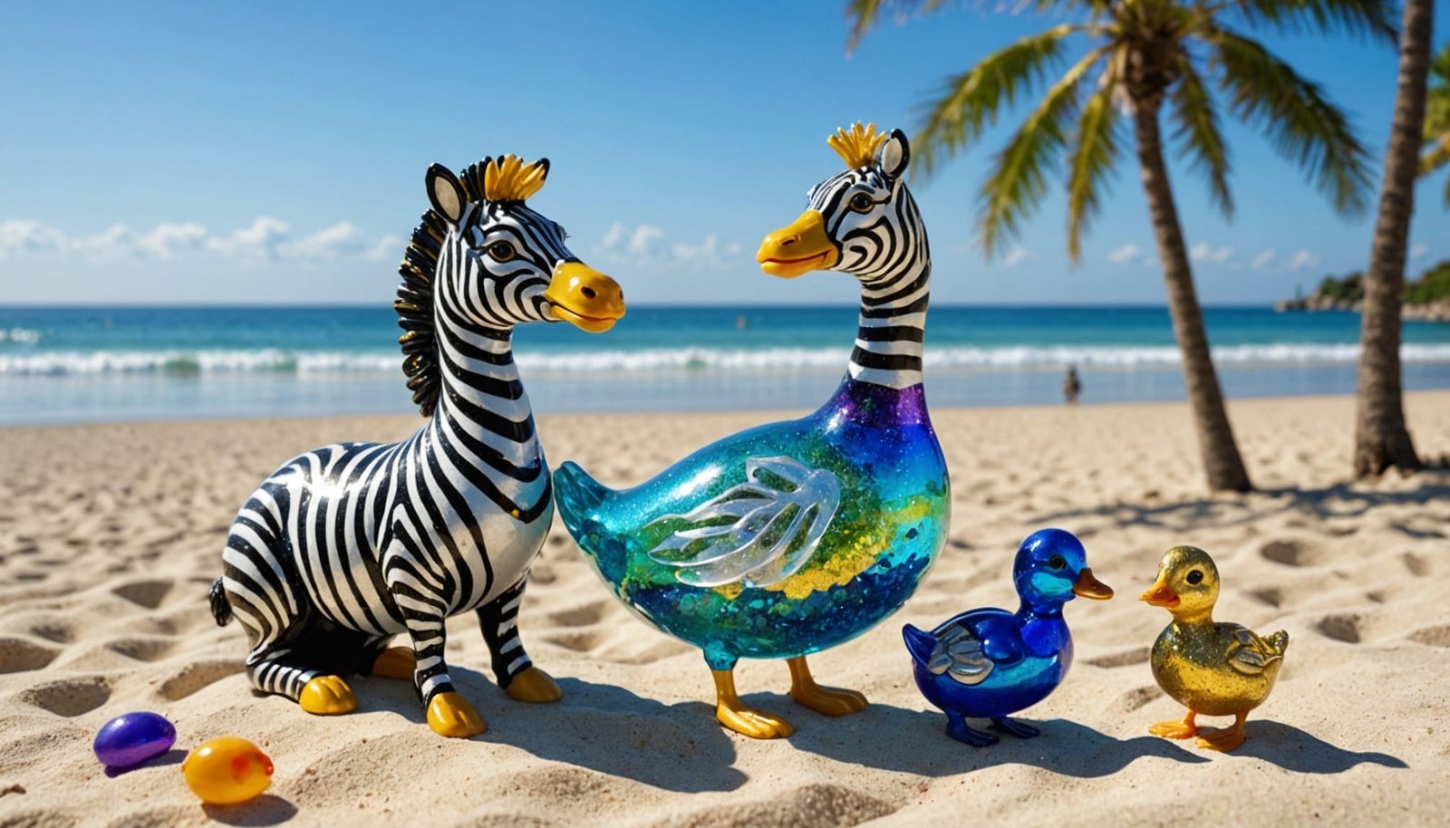 Iridescent Glass Zebra Sculpture on Fantasy Beach