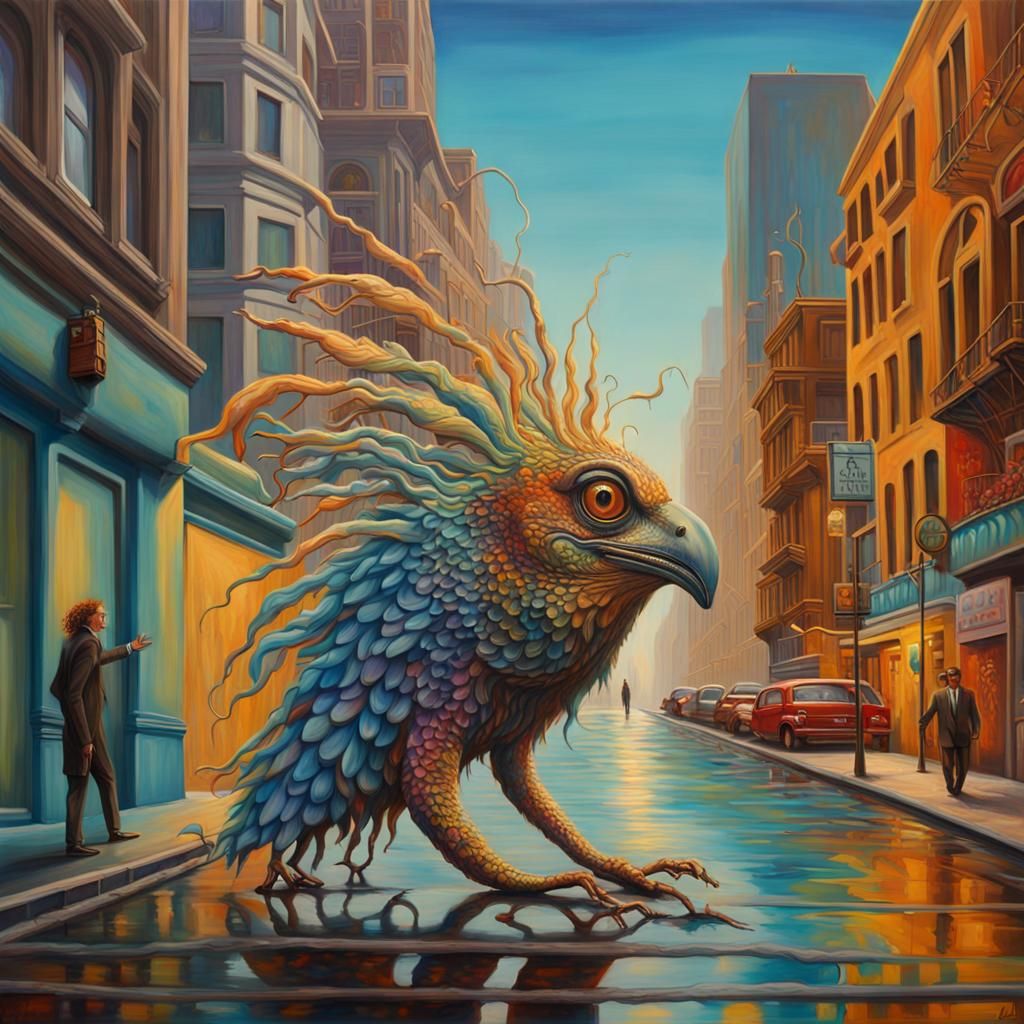 Surreal City Street in Vibrant, Hyperrealistic Style