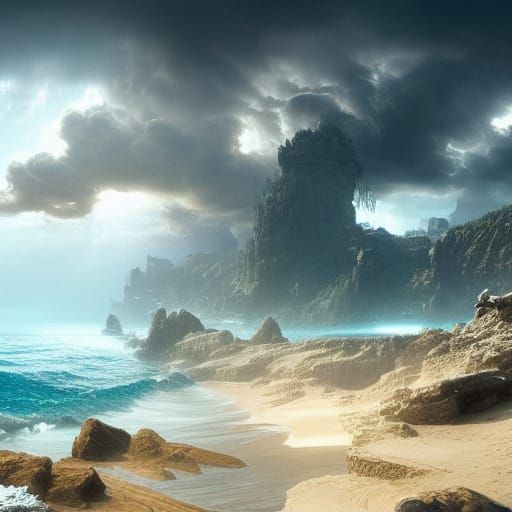 Epic Digital Oceanic Landscape in Maximalist Style