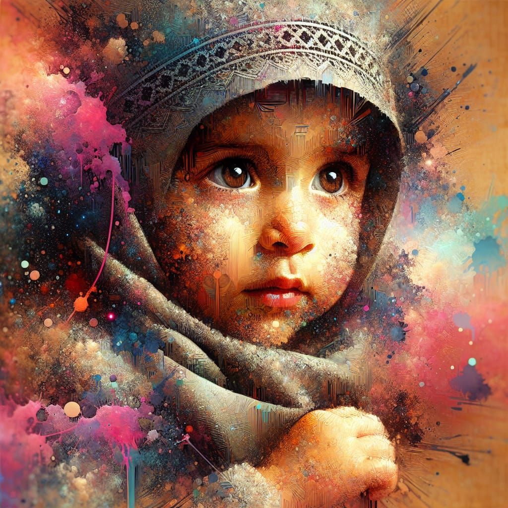 Whimsical Middle Eastern Child in Vibrant, Dreamlike Landsca...