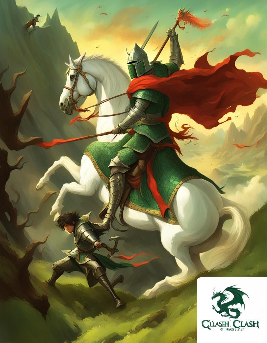 Majestic Green Knight Battles Menacing Dragon in Epic Mediev...