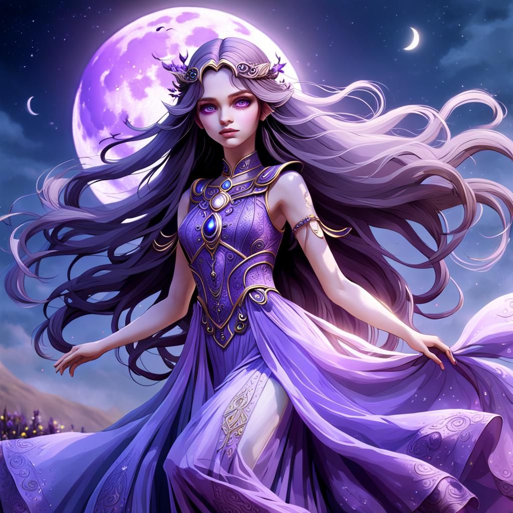 Goddess of the Lavender Moon in Elegant Fantasy Portrait