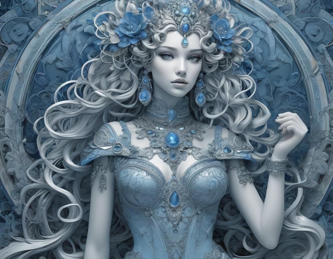 Ethereal Blue Monochromatic Fantasy Portrait