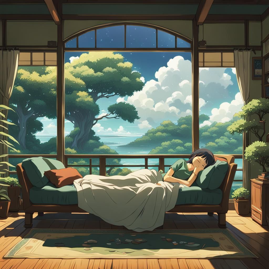 Girl Takes Restful Nap on Cozy Sofa after Long Working Day i...