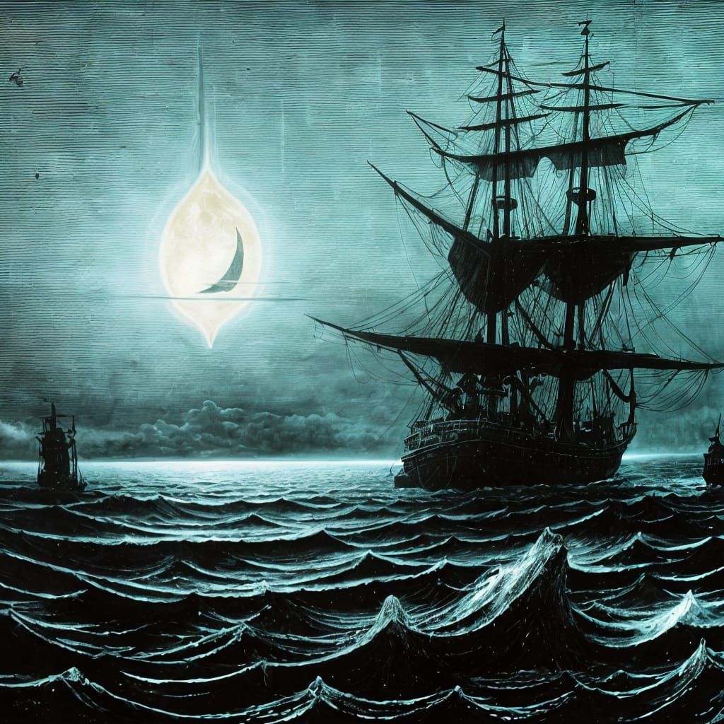 Gothic Ghost Pirate Ship at Night
