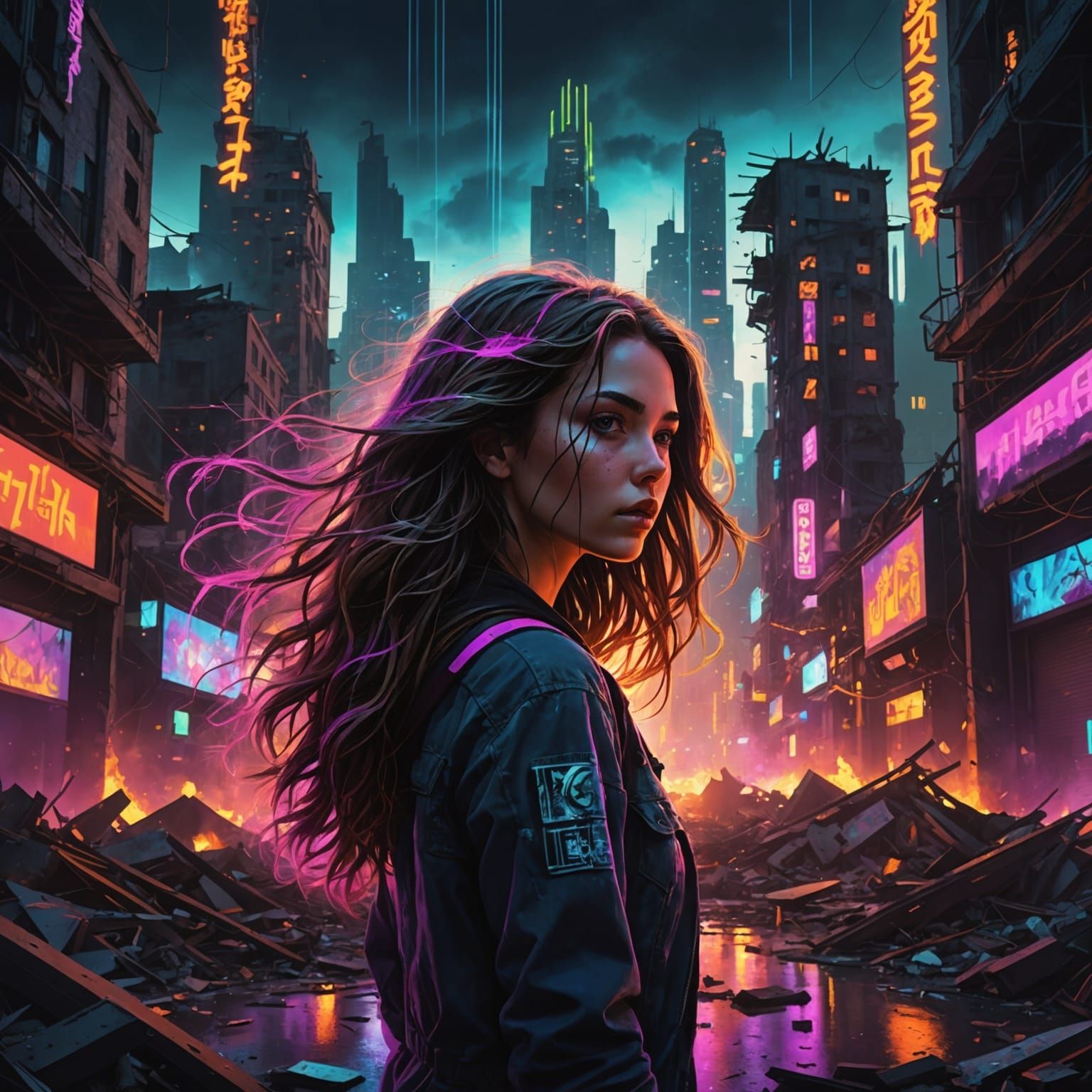 Llll Surveys a Ruined Cityscape with Vibrant Energy