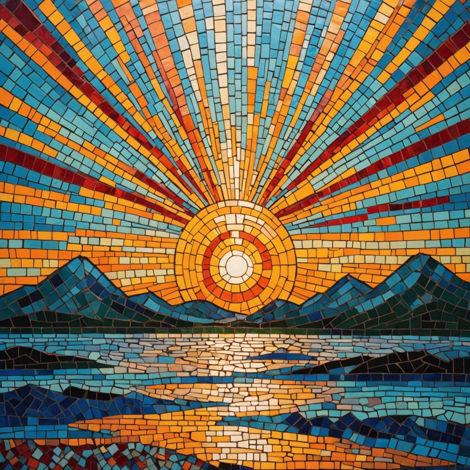 Sunrise Impression in Vibrant Mosaic Style