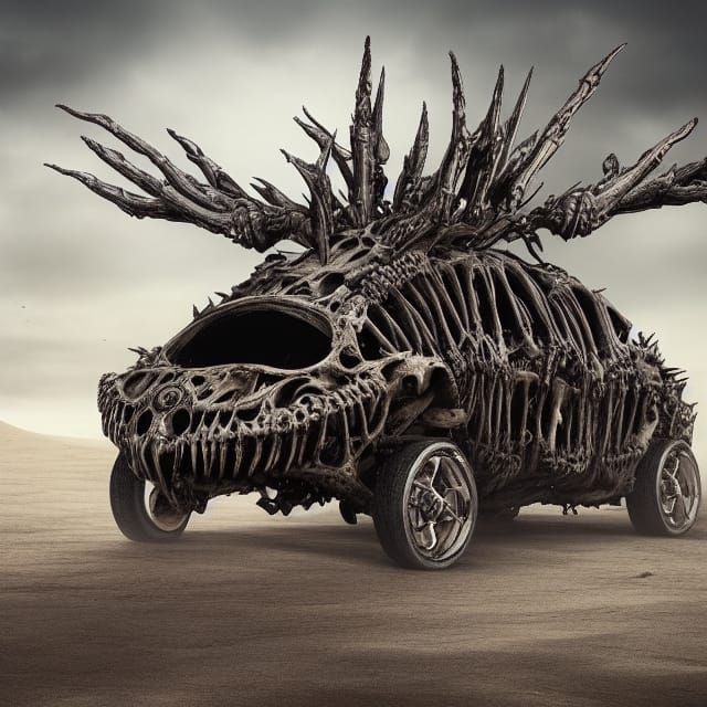 Surreal Beastly Vehicle in Post-Apocalyptic Chaos, in Cyberp...