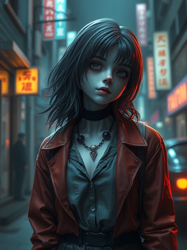 Ethereal Undead Girl in Urban Haunt