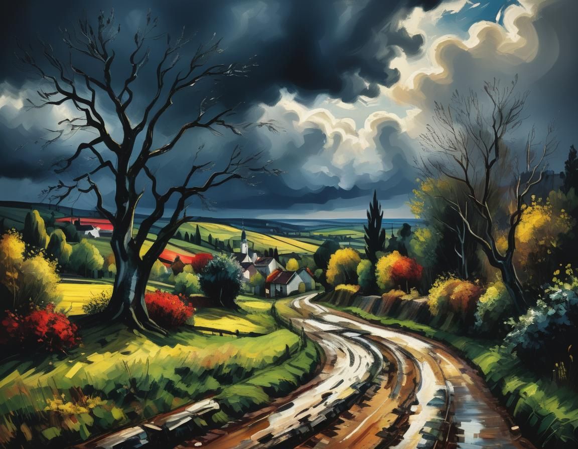 Landscape Painting in Vibrant Colors by Maurice de Vlaminck....