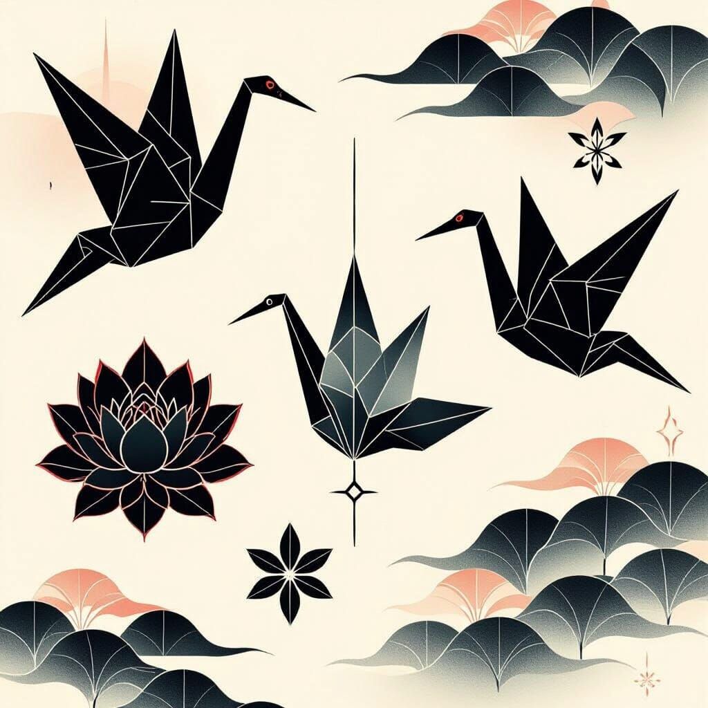 Minimalist Origami Tattoo Designs in Japanese Style