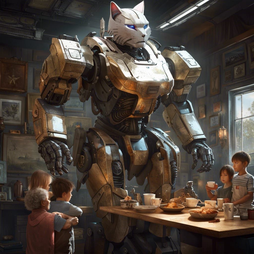 Mechanical Feline Robot Towers Over Tiny Humans