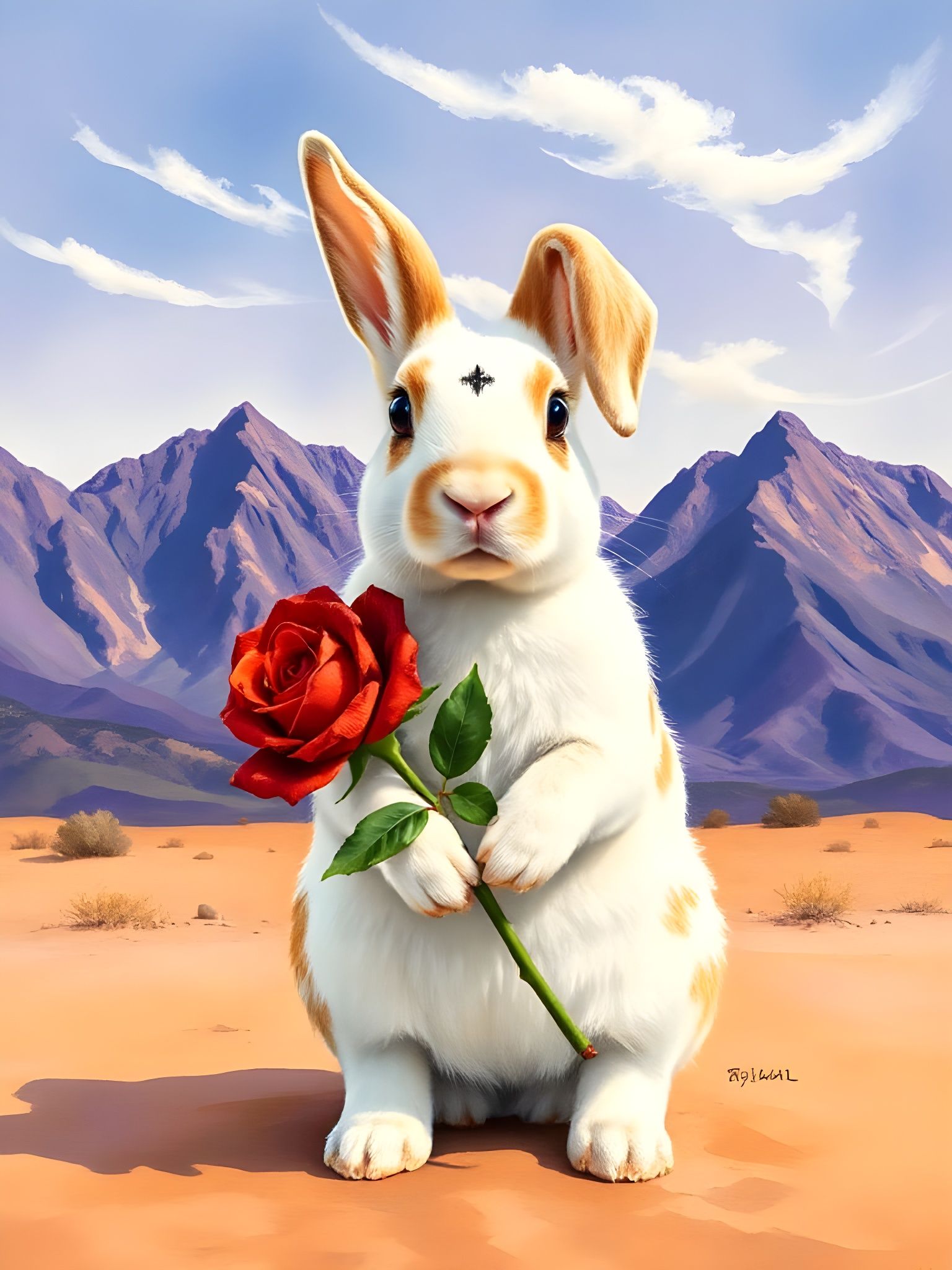 Rabbit with Ash Cross in Gouache Style