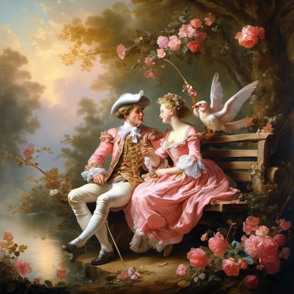 Ethereal Rococo Scene of Love and Tranquility